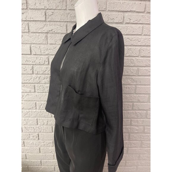 Yves Cossette for Saks Fifth Avenue Women Black Cropped Linen Top Size 10 - Picture 3 of 10